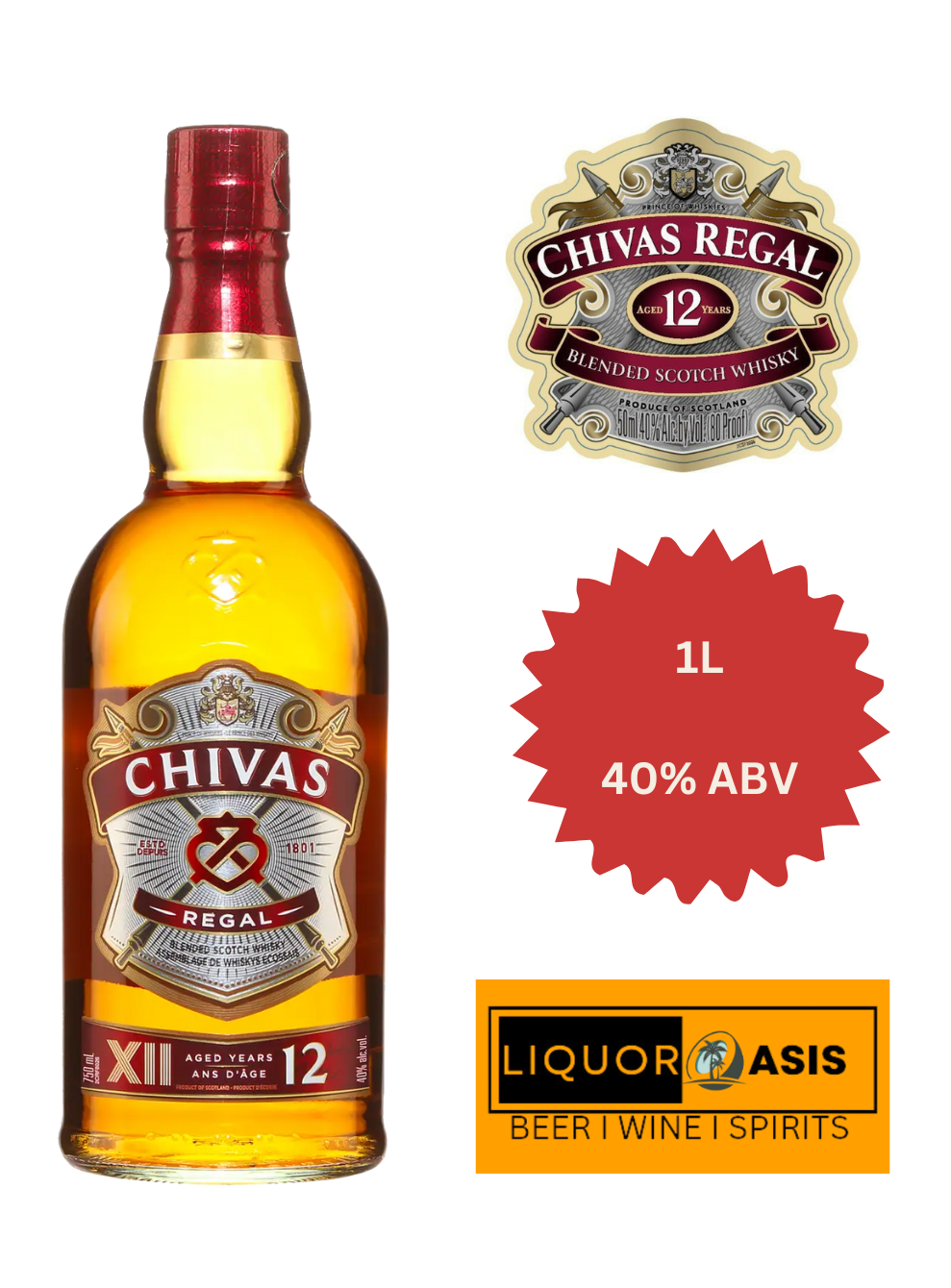 Chivas Regal - 12 Year Old Blended Scotch Whisky (1000 mL)