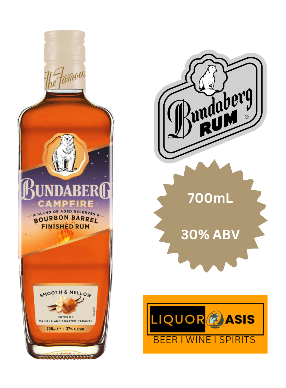 Bundaberg Campfire Bourbon Barrel Rum (700mL) Liquor Oasis PNG