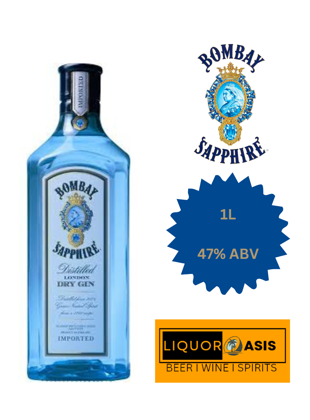 Bombay - Sapphire Blue Gin (1000 mL)